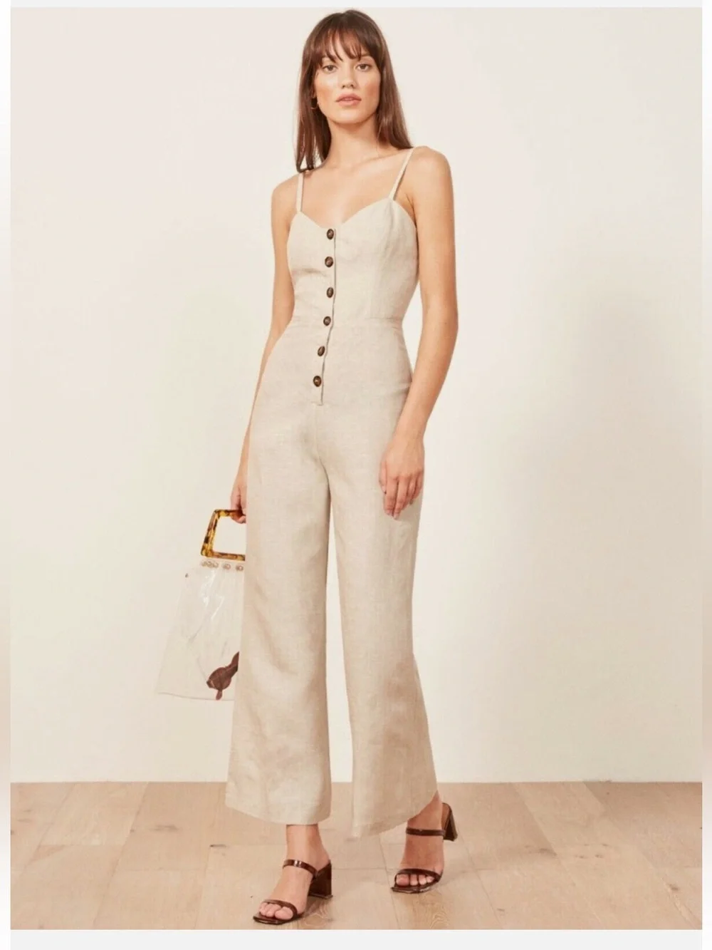 NWOT Reformation Sand Beige Torta Linen Jumpsuit